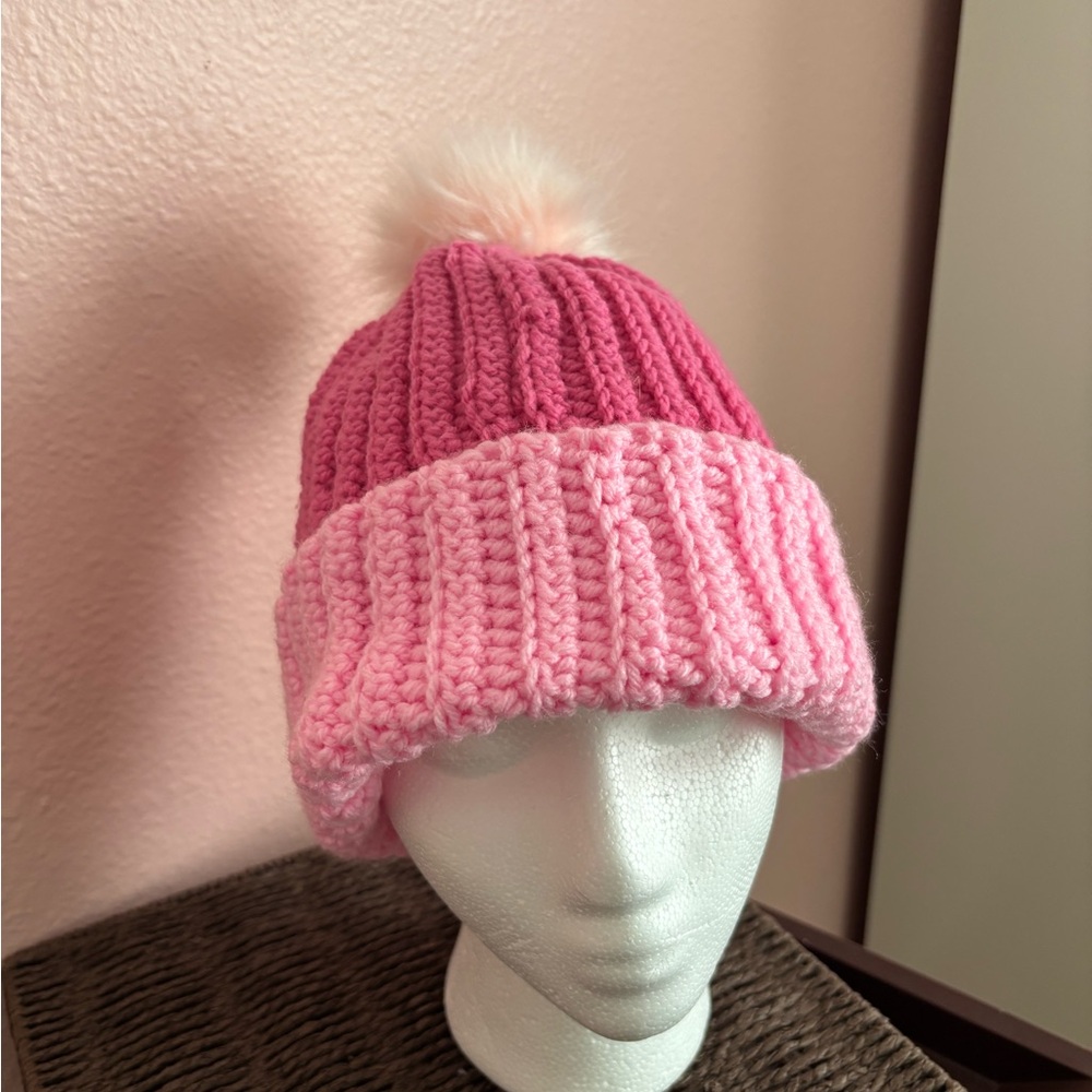 Stylish Pink Crochet Beanie with Pom-Pom